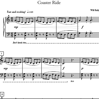 Coaster Ride Sheet Music and Sound Files for Piano Students